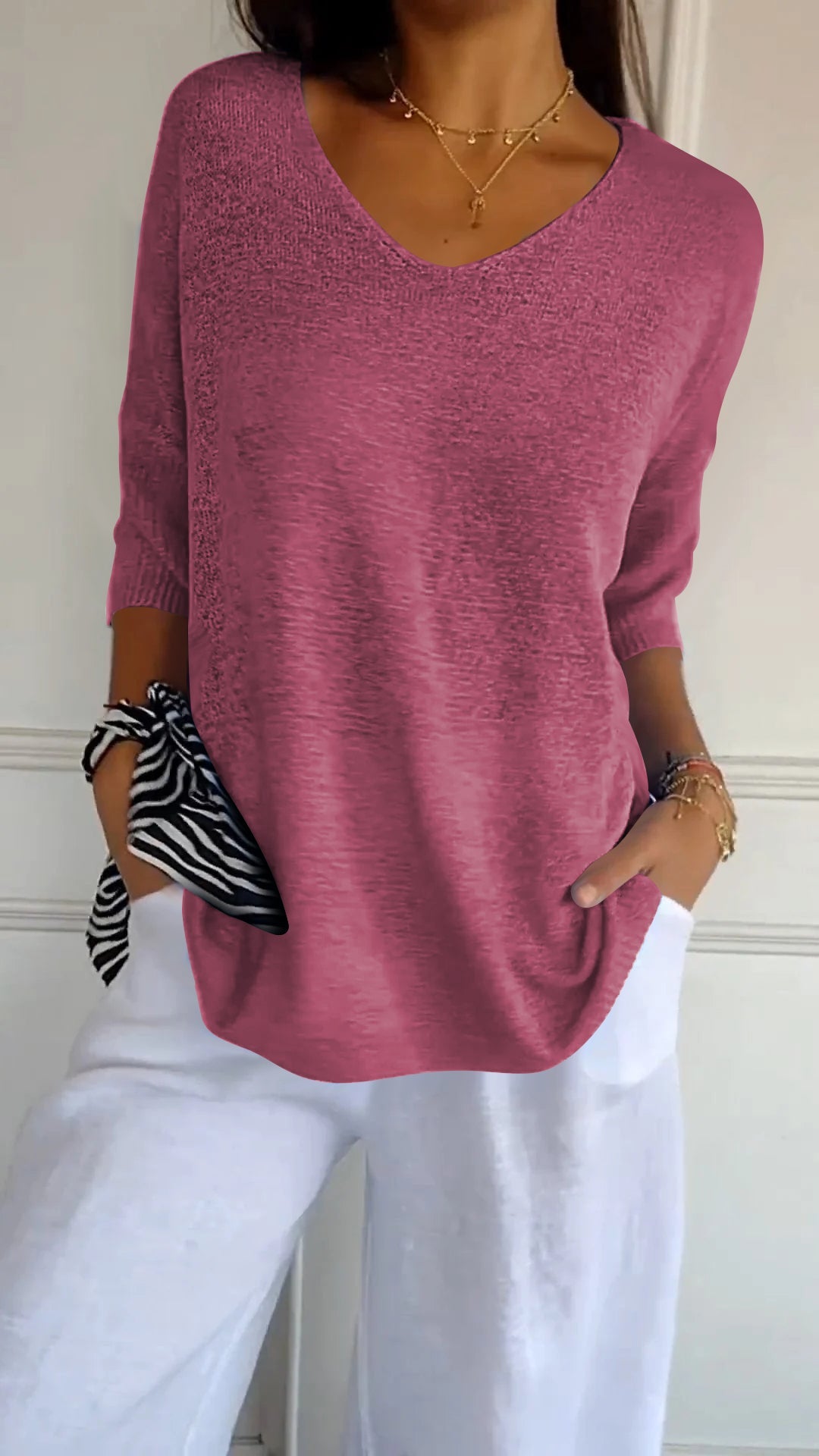Anna - Knitted V-Neck T-Shirt