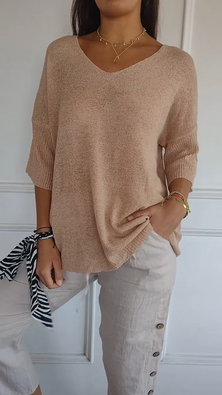 Anna - Knitted V-Neck T-Shirt