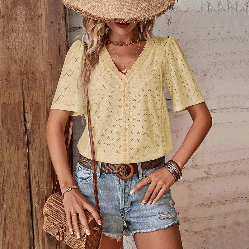 ADELHEID SHORT-SLEEVED SHIRT WITH V-NECK