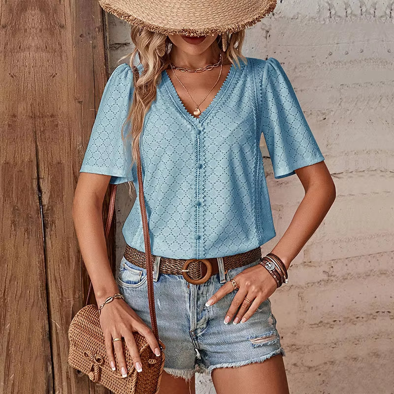 ADELHEID SHORT-SLEEVED SHIRT WITH V-NECK
