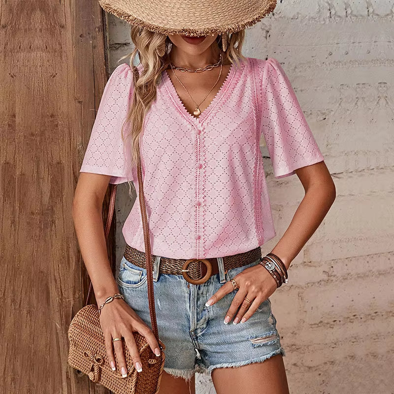 ADELHEID SHORT-SLEEVED SHIRT WITH V-NECK