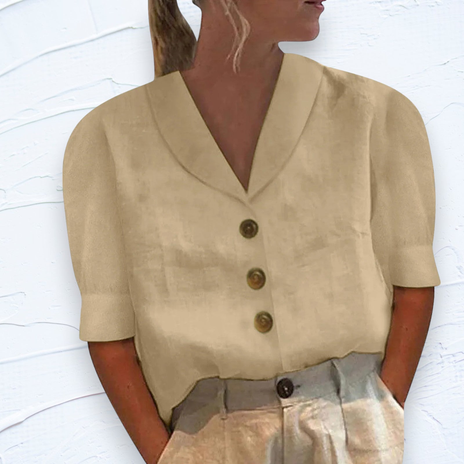 Retro Chic Blouse with Buttons and Front Tie
