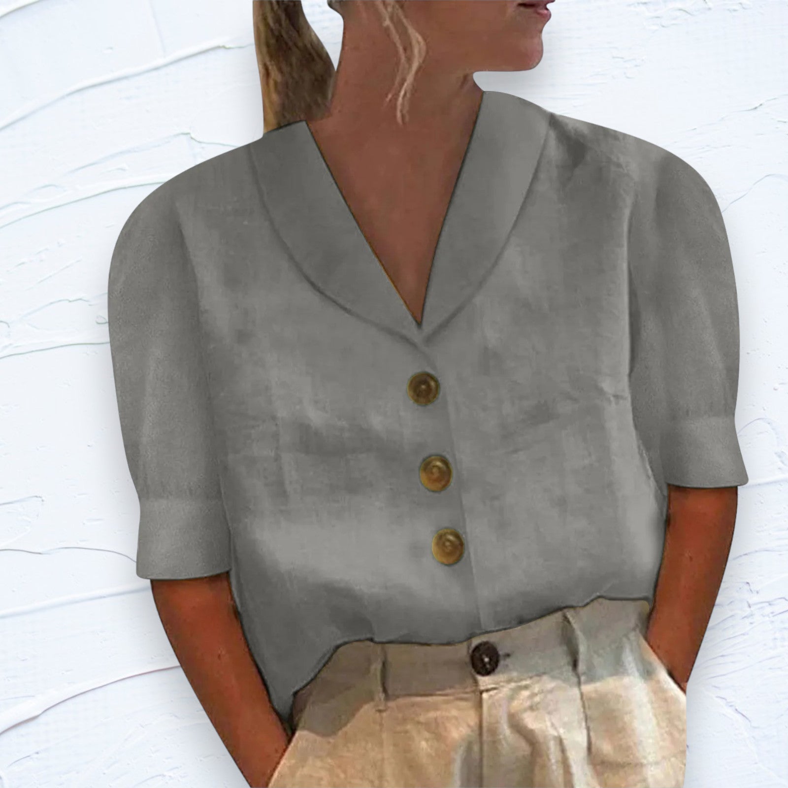 Retro Chic Blouse with Buttons and Front Tie