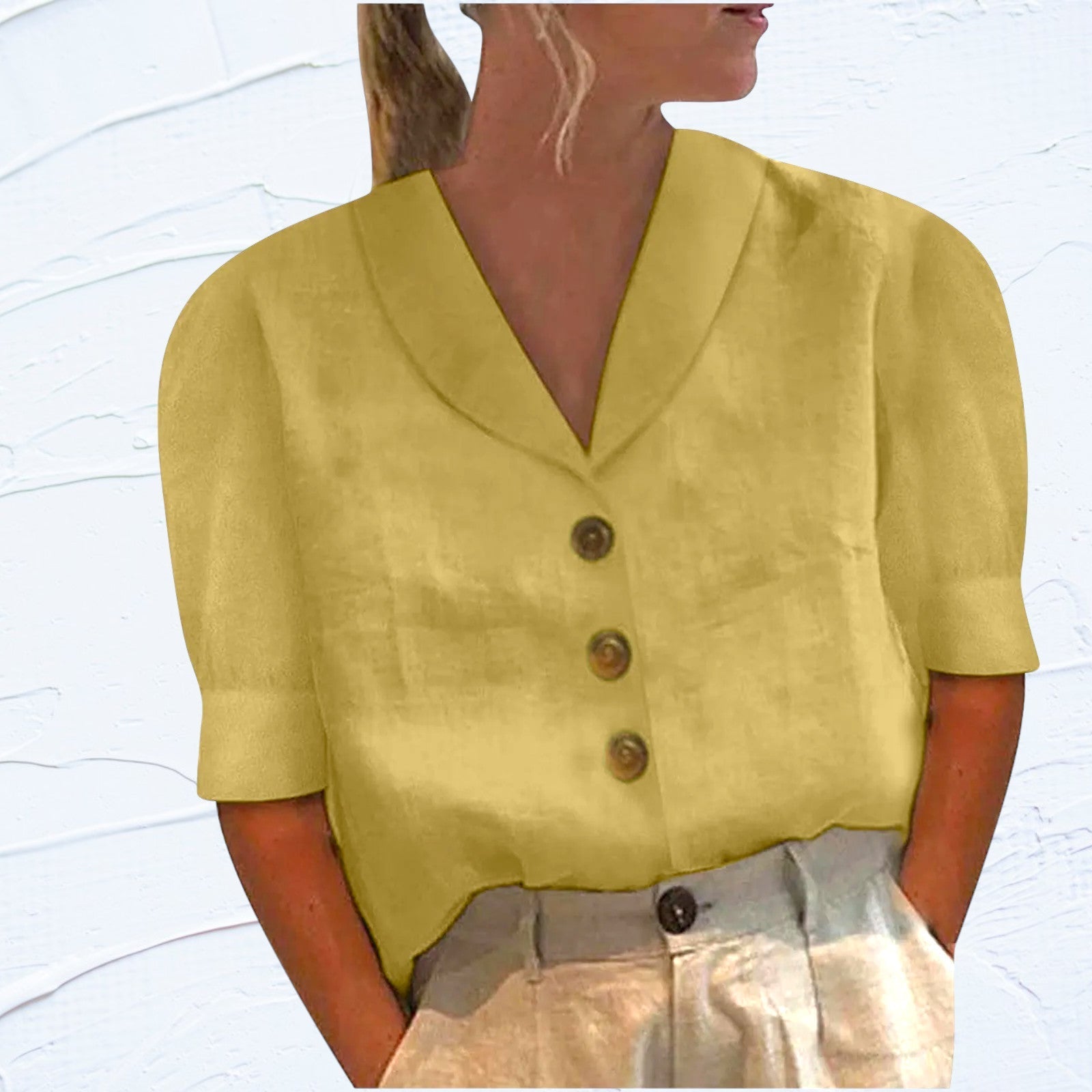 Retro Chic Blouse with Buttons and Front Tie