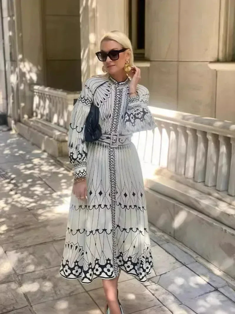 Eulalia - Retro High Neck Boho Dress