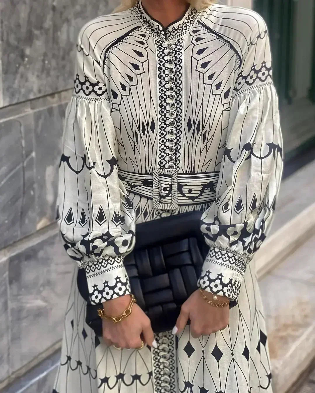 Eulalia - Retro High Neck Boho Dress