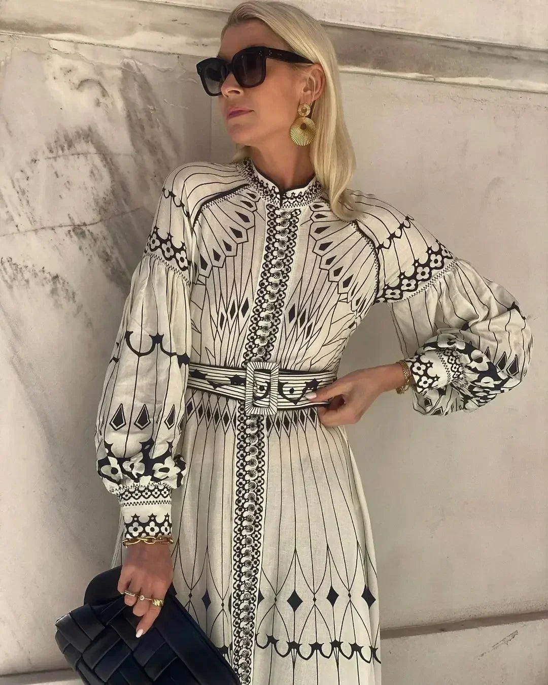 Eulalia - Retro High Neck Boho Dress