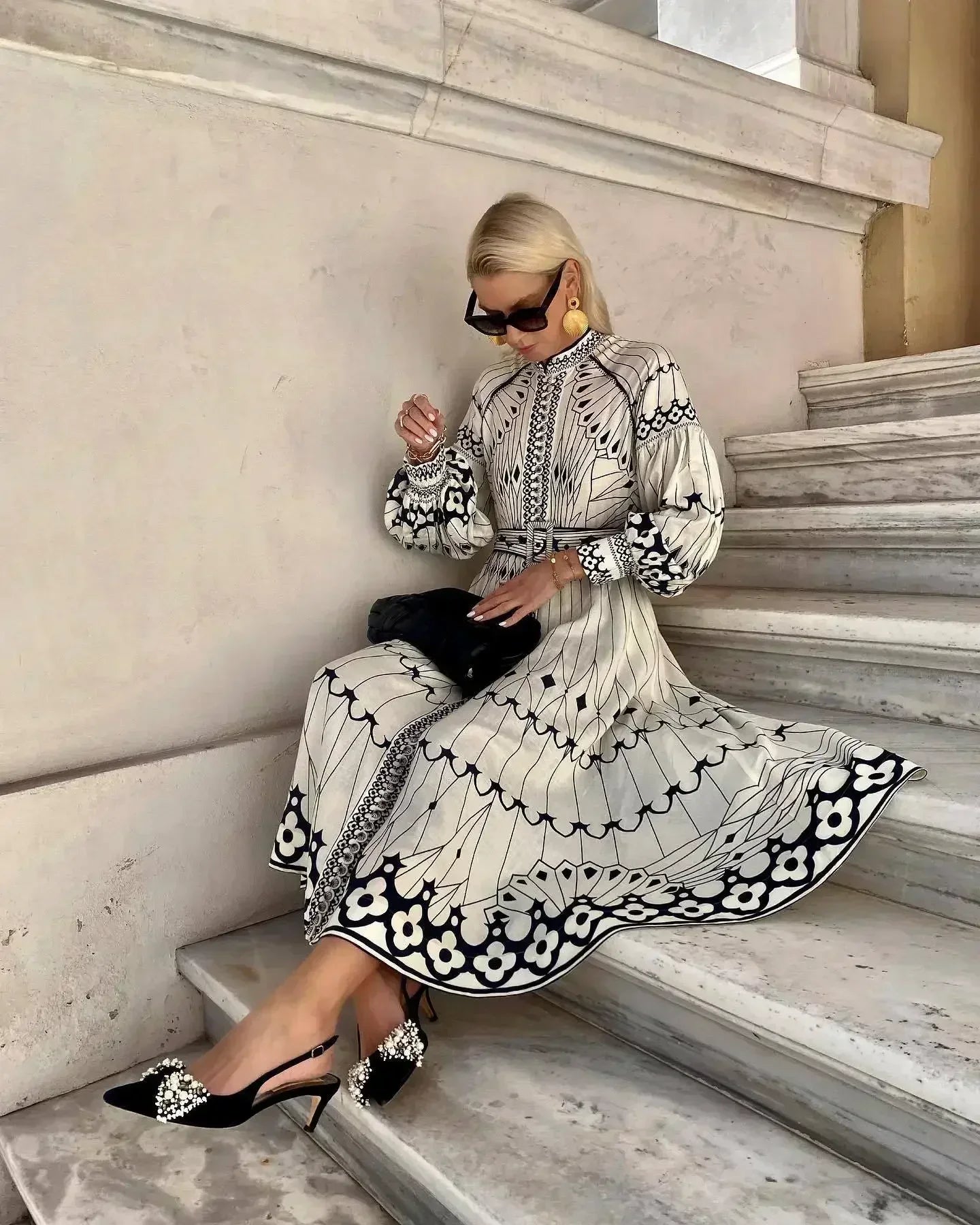 Eulalia - Retro High Neck Boho Dress