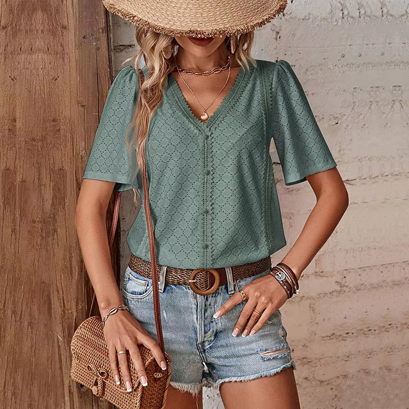 ADELHEID SHORT-SLEEVED SHIRT WITH V-NECK