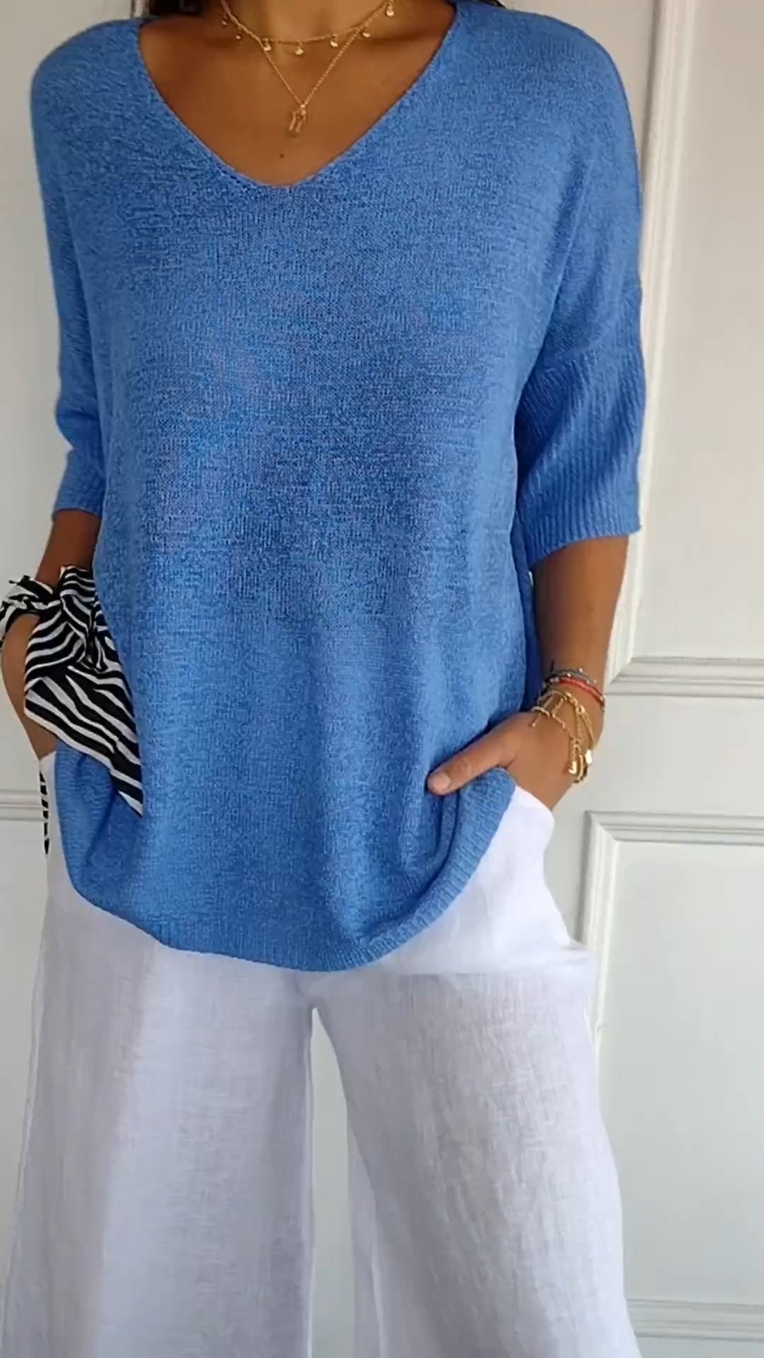 Anna - Knitted V-Neck T-Shirt