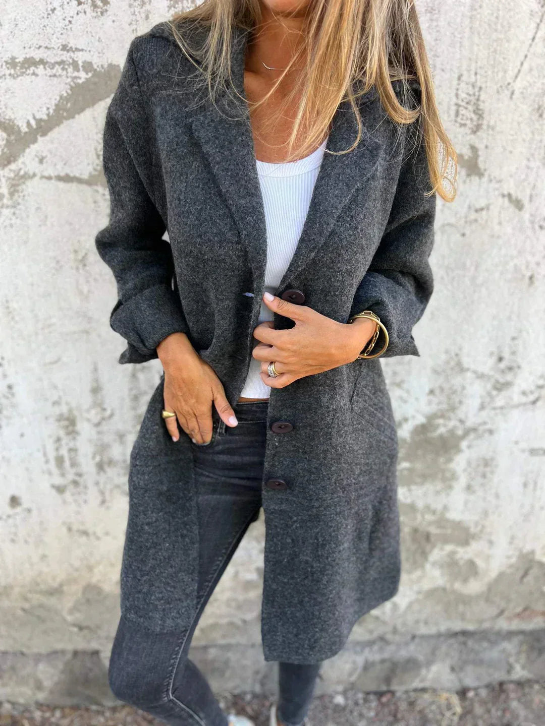 Baylea - Casual Long Jacket with Wool Collar