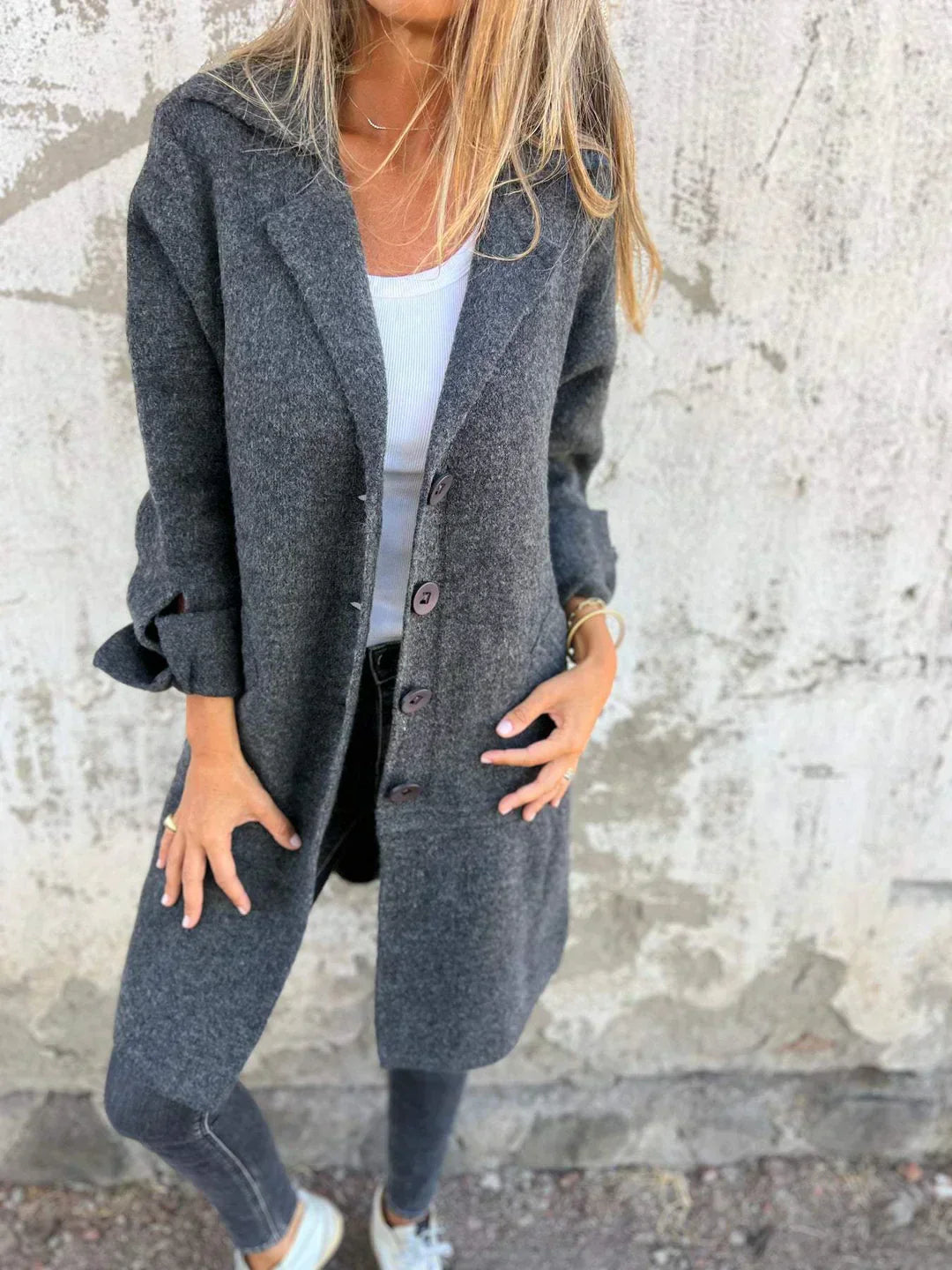 Baylea - Casual Long Jacket with Wool Collar