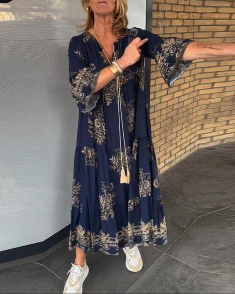 ANNE - DAY-TO-DAY RETRO V-NECK DRESS