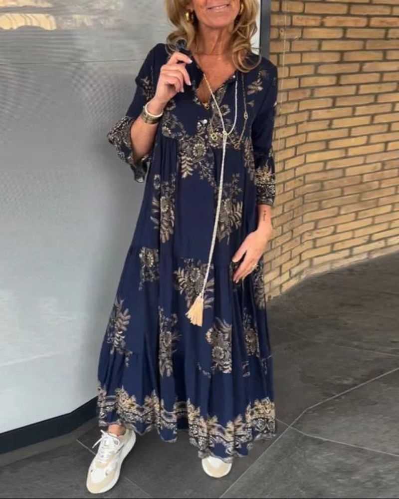 ANNE - DAY-TO-DAY RETRO V-NECK DRESS