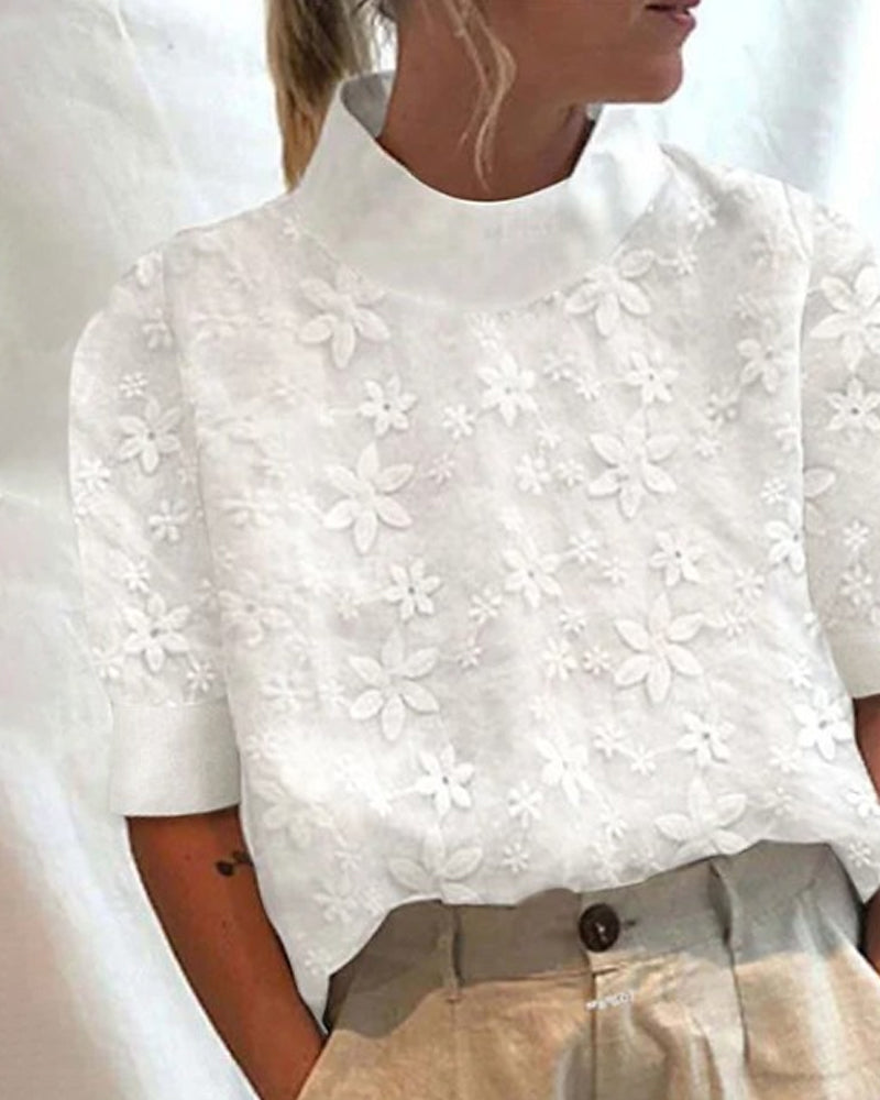 Blouse, with embroidery and a plain stand-up collar