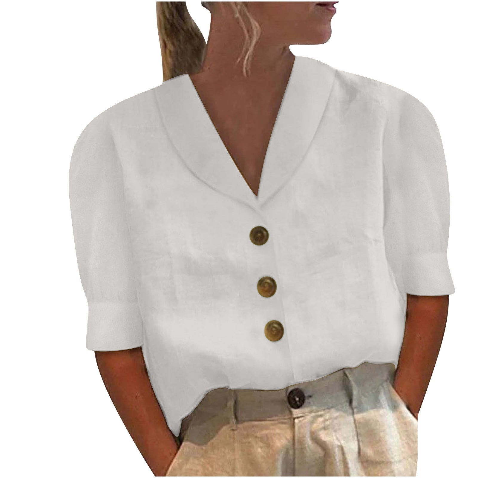 Retro Chic Blouse with Buttons and Front Tie