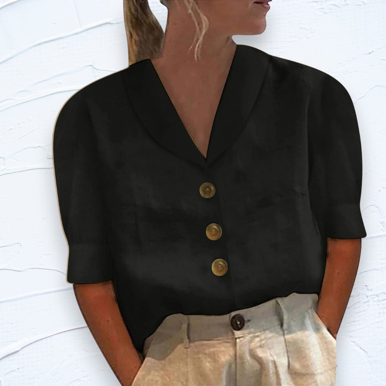 Retro Chic Blouse with Buttons and Front Tie