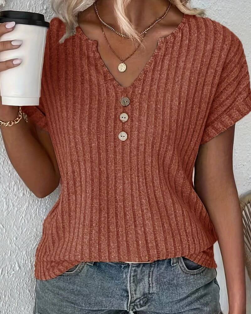 ROSINA KNIT BLOUSE WITH V-NECK