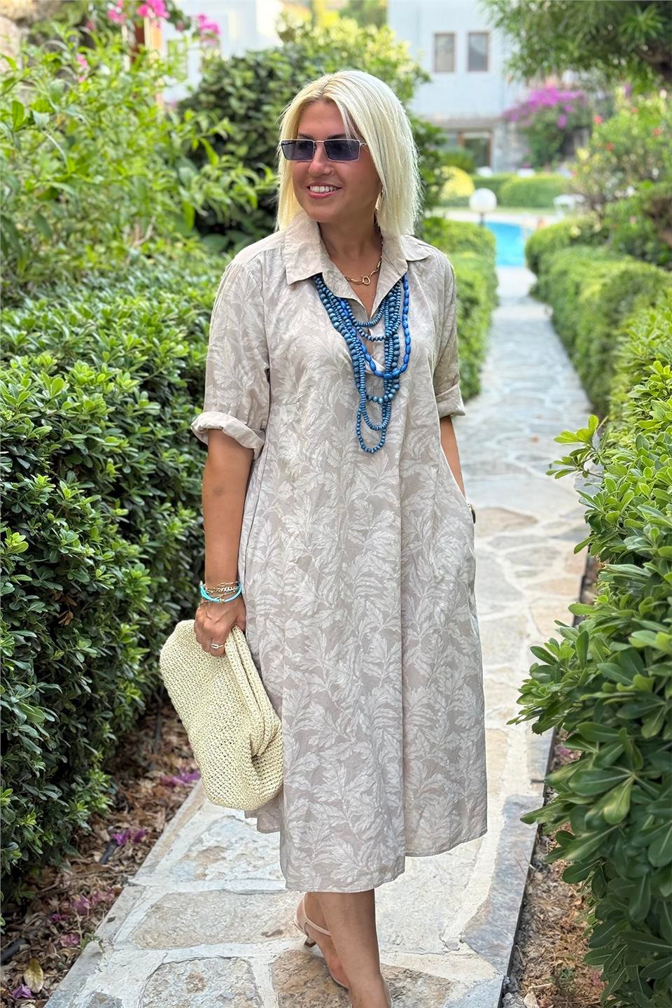 Nora – Leaf Pattern and Comfortable Fit Dress
