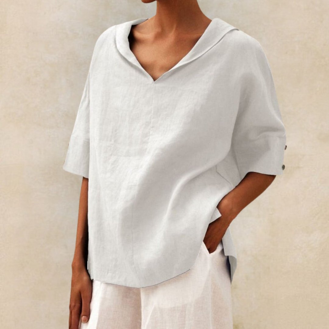 YLVIE CLASSIC LINEN SHIRT WITH V-NECK