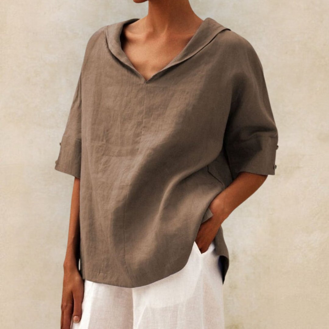 YLVIE CLASSIC LINEN SHIRT WITH V-NECK