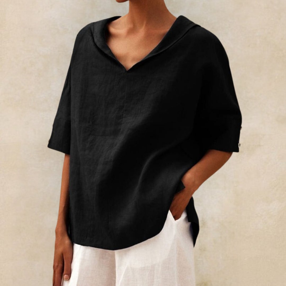 YLVIE CLASSIC LINEN SHIRT WITH V-NECK