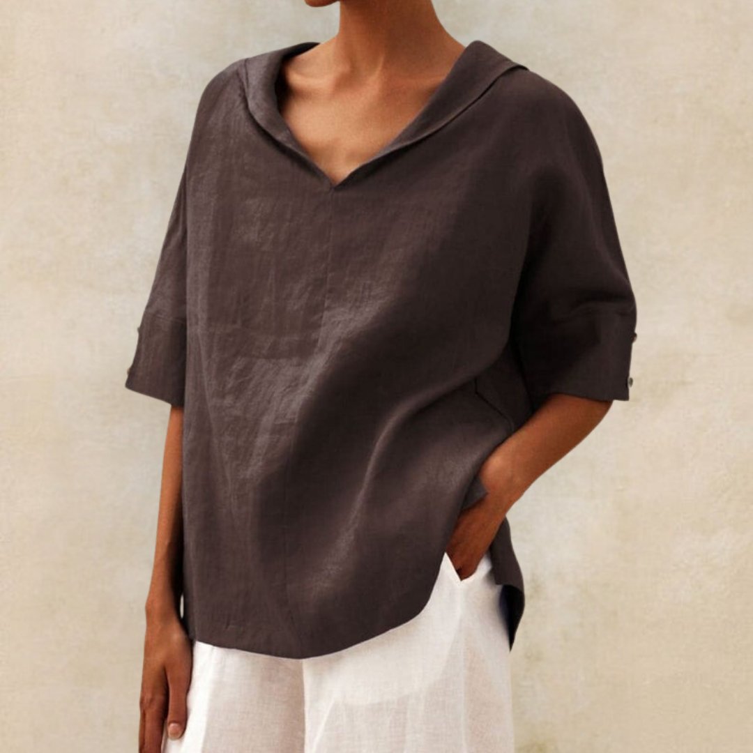 YLVIE CLASSIC LINEN SHIRT WITH V-NECK