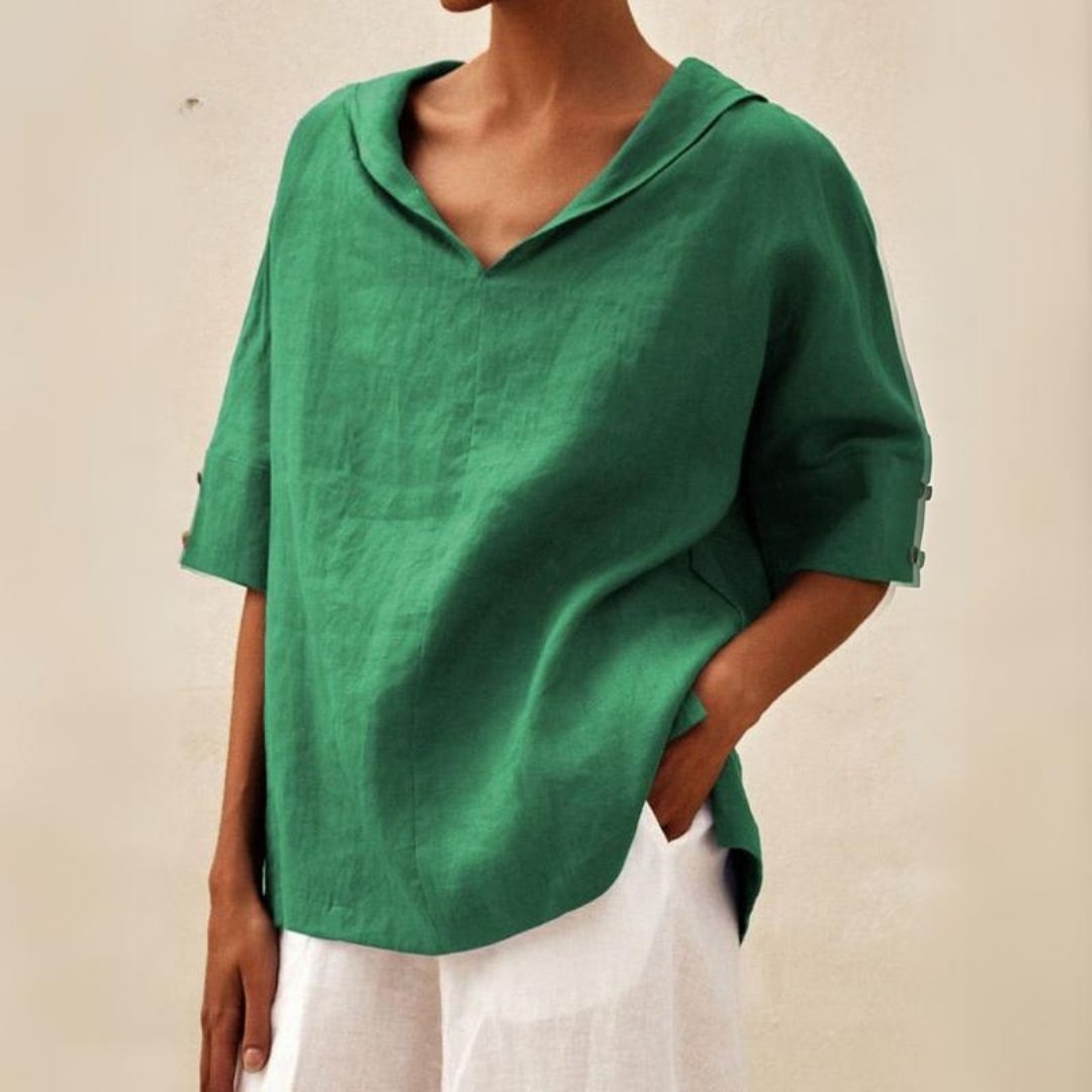 YLVIE CLASSIC LINEN SHIRT WITH V-NECK